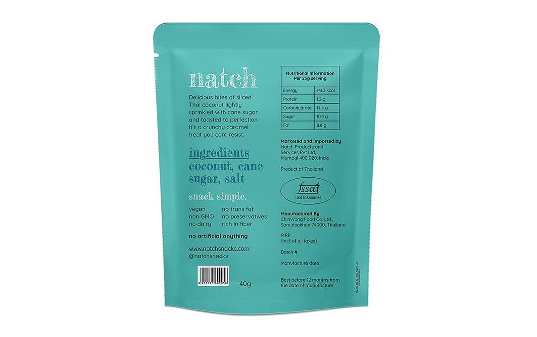 Natch Coconut Chips Caramel (Crispy Thai Coconut Chips)   Pack  40 grams